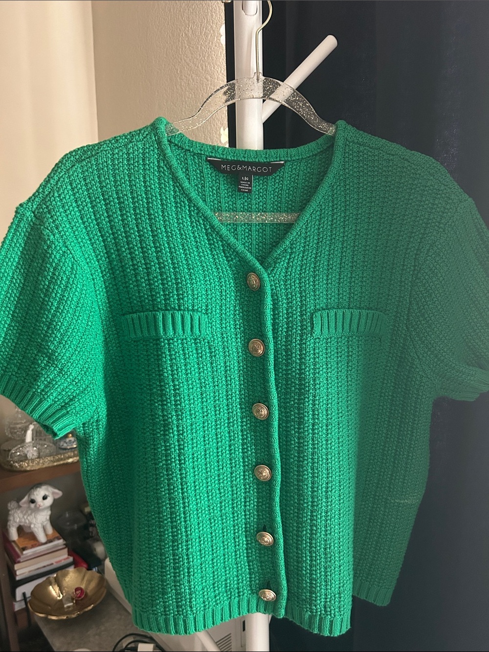 margot Emerald Green Short-Sleeve Button Cardigan